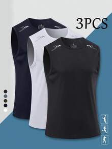 3pcs/Set Men's Casual Sports Lightning Print Tank Tops - Multicolor - View 1