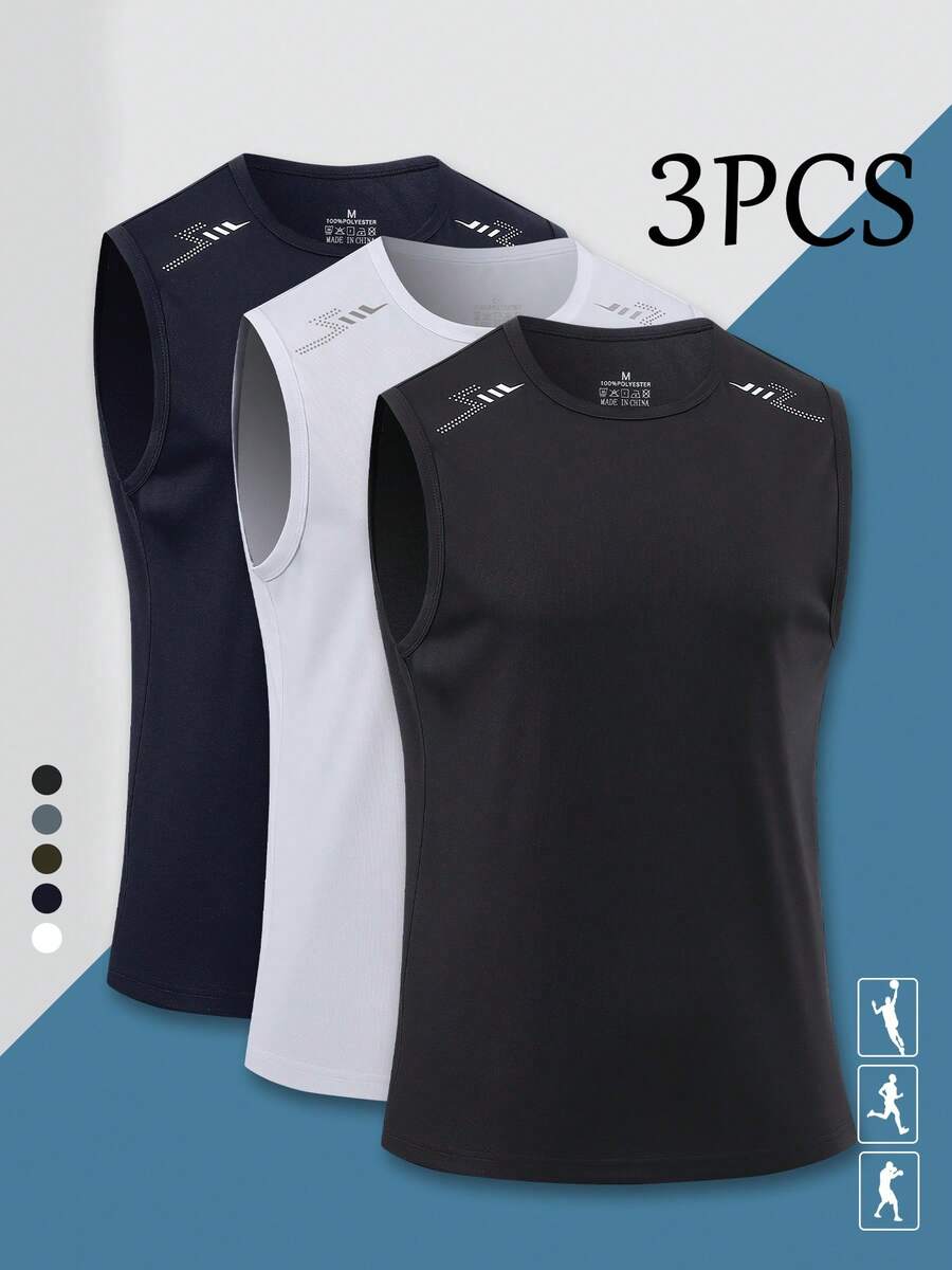 3pcs/Set Men's Casual Sports Lightning Print Tank Tops - Multicolor - View 1