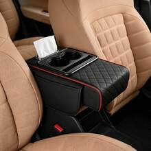 Car Center Armrest Booster Mat, Multi-Functional Storage Armrest Mat, With Cup Holder And Tissue Box, Interior Storage Box, Car Accessories. - Đen và đỏ - Xem 1