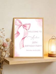 1pc Personalized Birthday Welcome Sign, Customized Text, Pink Ribbon, Entrance Welcome Board, Floral Butterfly Design, Girls Birthday Party Decoration, Wedding Anniversary, Retirement Celebration, Printed Painting, Cute Wall Art, Frameless - Multicolor - View 10