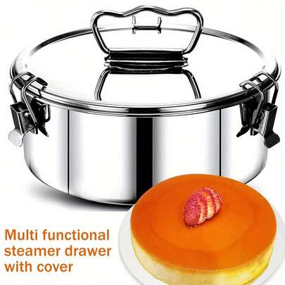 Molde para flan con tapa, molde de flan de acero inoxidable con asa, capacidad de 1.5 cuartos de galón, flanera grande, fabricante de flan portátil y redondo para tartas de queso, magdalenas de chocolate y pudín