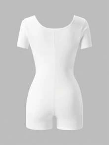 Mono de maternidad de unicolor, casual y cómodo, estilo minimalista blanco de verano - Blanco - View 4