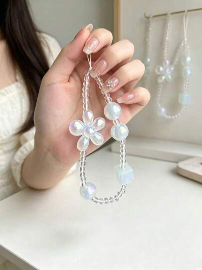 Handmade Pearl Beaded Phone Lanyard, Women/Girls Phone Accessories