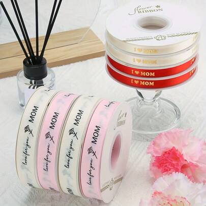 1 cuộn ruy băng satin mạ vàng trang trí ngày của mẹ, nơ hoa "Con yêu mẹ - Chúc mừng ngày của mẹ", thích hợp để gói quà, làm bó hoa, vòng hoa, trang trí bánh, ruy băng nơ trang trí "Quà tặng ngày của mẹ".