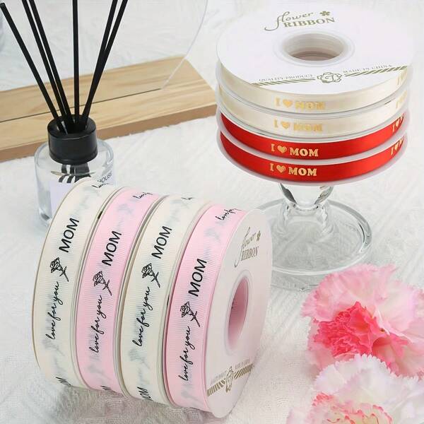 1 cuộn ruy băng satin mạ vàng trang trí ngày của mẹ, nơ hoa "Con yêu mẹ - Chúc mừng ngày của mẹ", thích hợp để gói quà, làm bó hoa, vòng hoa, trang trí bánh, ruy băng nơ trang trí "Quà tặng ngày của mẹ".