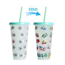 New Plastic Cup For The Football World Cup, Temperature Sensitive, Changes Color When Cold, Single-Layer Drinking Cup. - Rose Red Lid - View 9