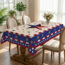 1 Rectangle/Oval/Round American Flag Star Print Tablecloth, Patriotic Red White Blue Style Polyester Fabric Table Cover, Waterproof Stain Resistant Oil Proof Wrinkle Resistant Washable Reusable Table Cloth Table Linen Table Overlay For Home Decor, Kitchen Wedding, Wedding Table, Room Centerpiece, Retro Decor - A - View 6