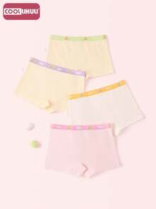 Coollikuli Set 4 Buah Celana Dalam Pendek Anak Perempuan Motif Putri Lucu, Menampilkan Bunga, Pita, dan Desain Empat Sudut Berwarna-warni yang Modis untuk Anak Perempuan. - MultiWarna - View 2