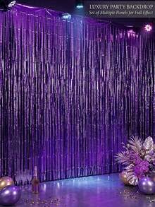 1/2/3/4pcs Metallic Shiny Purple Tinsel Curtain Decor, Metallic Foil Fringe Backdrop For Wedding, Birthday Party, Bridal Shower, Holiday Event, Graduation Prom Party - Purple - View 9