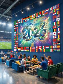 1件装-2026世界杯挂毯，国际足球队旗帜墙饰，足球比赛主题背景横幅，适用于世界杯观赛派对、体育酒吧、客厅装饰 - A - 查看 4