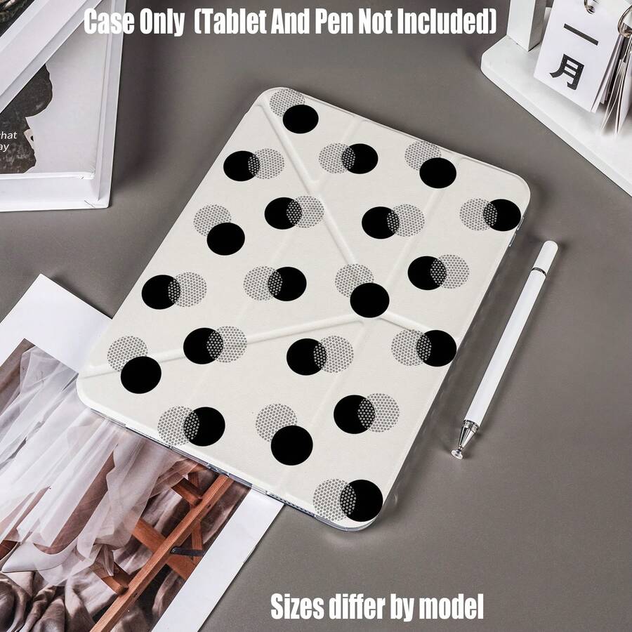 Y-Fold High Transparency Acrylic Protective Case With Pen Slot. Minimalist Geometric Dot Print Y-Fold High Transparency Acrylic. Black & White Minimalist Geometric Dot Y-Fold High Transparency Acrylic Protective Case. Tablet Protective Case Features: Y-Shaped Three-Fold Stand Design, Smart Sleep/Wake Function - Multicolor - View 1