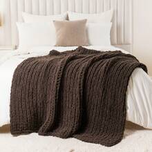 Brown Chunky Knit Throw Blanket For Couch,Handmade Cable Knit Crochet Blanket,Soft Cozy Chenille Throw Blankets For Home Decor,50"X60" - màu nâu - Xem 8