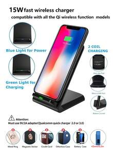 Cargador inalámbrico plegable básico de 15W, cargador inalámbrico 2 en 1 compatible con smartphones con carga inalámbrica Qi, compatible con series 8/X/11/12/13/14/15/16/17, regalo del Día de San Valentín - Negro - Ver 6