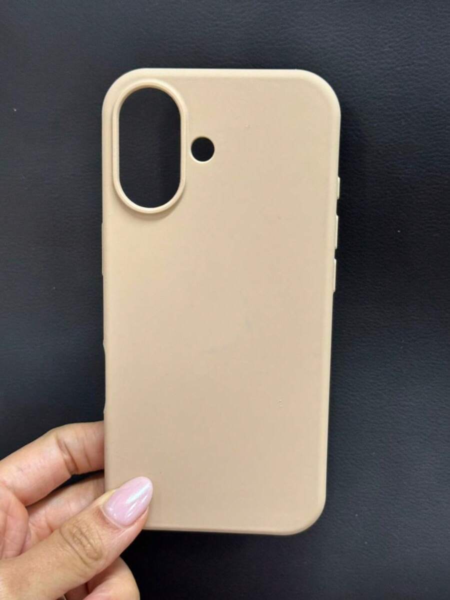 Premium Velvety Silicone Phone Case IP17 Open Camera Protective Case With Apple Logo - Beige - View 1