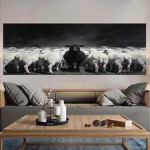 Plano 2D, 1 pieza de pared de Aries - Oveja negra retro adecuada para el hogar, decoración colgante con marco de madera clásico moderno, panel con gancho para sala de estar, dormitorio, oficina - Regalo con temática de Aries para Navidad, decoración, plano 2D - Enmarcado - Ver 4