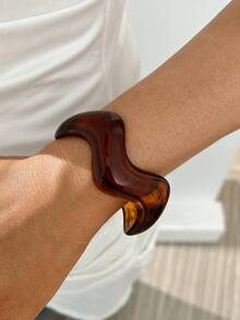 1 pieza/Set de 3 piezas Brazalete de acrílico CCB con forma de onda estilo vintage minimalista, adecuado para uso diario de mujeres, apilable, opción de regalo perfecta para días festivos - Multicolor - Ver 5