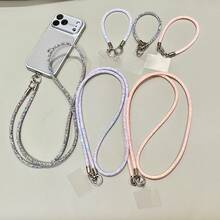 1pc Advanced Grid Colored Sparkling Diamond Bracelet Phone Case Pendant Bag Japanese And Korean Keychain Short Hanging Rope Diagonal Cross Rope - Multicolor - View 1