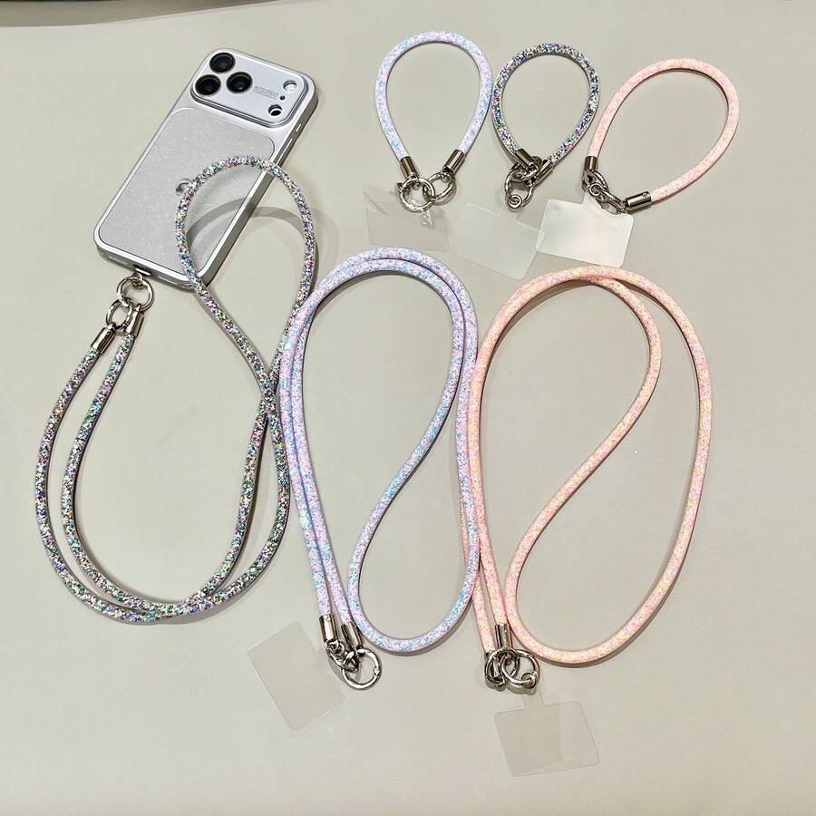 1pc Advanced Grid Colored Sparkling Diamond Bracelet Phone Case Pendant Bag Japanese And Korean Keychain Short Hanging Rope Diagonal Cross Rope - Multicolor - View 1