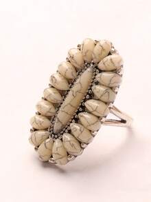 1 chiếc nhẫn oval sọc đen trắng thời trang - Màu sắc hình ảnh - Xem 3