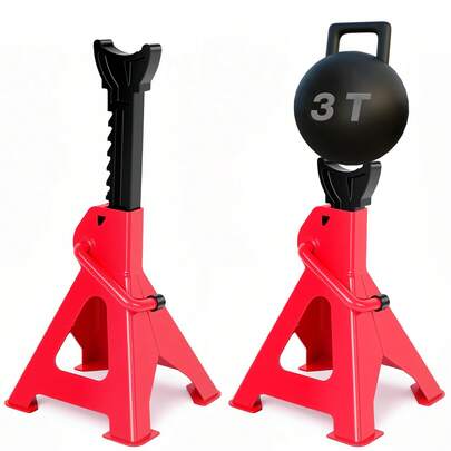 Professional 2-Piece Car Jack Stand Set, 3000kg 6000 LBS Automotive Lifting Support Stands with Full Height Adjustability, Robust Thick Steel Structure Ensuring Maximum Stability and Safety During Under-Vehicle Work, Dual Safety Lock Mechanism to Avoid Accidental Drops, Enlarged Ground Base for Improved Balance on Uneven Surfaces, Scratch-Resistant Anti-Corrosion Red Coating for Daily Workshop and Home Garage Application, Versatile Heavy Duty Tools for Tire Replacement, Brake Maintenance and General Car Servicing for All Common Family Vehicles