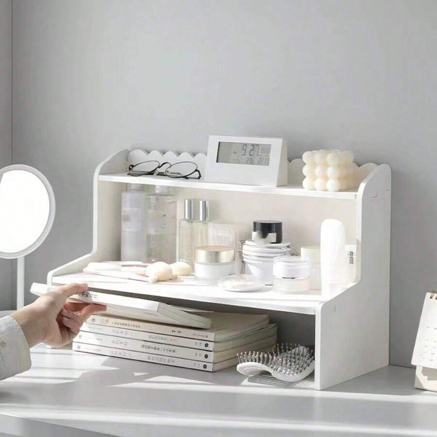 Caja de almacenamiento de escritorio grande, organizador de escritorio multifuncional minimalista y de moda, adecuado para el dormitorio y la oficina - Blanco - Ver 1