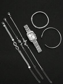 Bộ 6 chiếc đồng hồ đeo tay nữ thời trang thường ngày mặt vuông thanh lịch kèm dây đeo (Không bao gồm đồng hồ) - Bạc - Xem 4