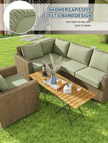 1pc Solid Color Printed Milk Silk Outdoor Sofa Cushion Cover, High Elasticity Stain-Resistant Removable Washable All-Season Outdoor Rattan Sofa Cushion Protector - Pastel Green - View 8