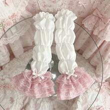 1 Pair Women's Spring/Summer Lolita Style Layered Frilled Edge Lace Trim Sweet White Detachable Bow Sleeve Cuffs - A - View 28