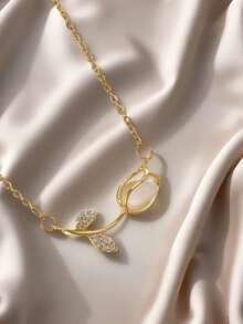 1 chiếc dây chuyền hình hoa tulip bằng thép không gỉ mạ vàng 18K, kiểu dáng thời trang Pháp, phù hợp cho tiệc tùng, hẹn hò hoặc công sở. - Nhiều màu - Xem 6