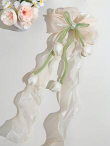 1件女款甜美仙氣大蝴蝶結髮夾，優雅百搭芭蕾風鈴蘭網紗蝴蝶結鱷魚夾髮飾 - 彩色 - 查看 8