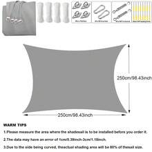 10 种尺寸灰色防水帆布遮阳布，方形和矩形遮阳篷，阻挡 95% 紫外线，适用于露台、花园、车棚 - 彩色 - 查看 14