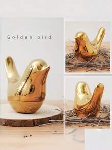 1 buah Patung Hewan Dekoratif Emas, Patung Burung Dekorasi Rumah Modern untuk Rak Buku/Meja Kopi (Burung Emas) - A - View 9