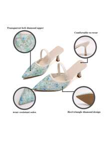 Women's Pointed Toe Kitten Heel Slip-On Sandals - Cadet Blue - View 8