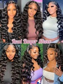 SHINEHAIR 13x6 HD Curly And Wavy Lace Front Wig, Pre-Plucked, 180% Density, Wet Look, Glueless, Human Hair - Natural Black - Xem 8