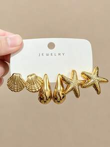 Set de 12 piezas de aretes con tono dorado, aptos para uso diario - Dorado - Ver 3