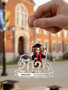 Llavero personalizado de graduación con retrato, nombre, diseño de número de clase 2026 con brillo, personalizable con nombre y personaje de dibujos animados 2D, adecuado para colgar en bolsas, decoración de llaves de coche, recuerdos de fiesta de graduación, regalo de graduación para amigos, hija, hijo - Multicolor 2 - Ver 17
