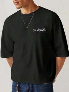 Lonblece Camiseta de manga corta con estampado bordado a mano para hombres, adecuada para primavera y verano - Negro - Ver 2