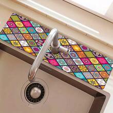 1 pieza Alfombrilla para grifo con estampado bohemio, de poliéster duradero, de secado rápido, fácil de limpiar, adecuada para cocina y baño, fácil instalación, decoración diaria, regalo, alfombrilla de baño, alfombrilla de grifo duradera, accesorio de grifo - Multicolor - Ver 9