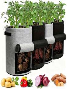 4pcs Felt Planting Bags, Breathable Fabric Planting Pots Suitable For Garden Beds And Vegetables, Gardening Supplies For Yard And Garden, Essential Gardening Necessities - Multicolor - View 1