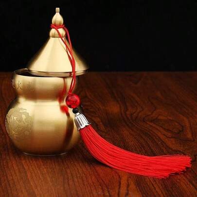 黄铜风水葫芦，中式风格装饰，象征健康、长寿和繁荣，东方吉祥摆件，适用于家居、办公室、房间、厨房装饰。