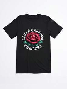 Camiseta Negra con Rosa y Texto Chula Cabrona Chingona para Mujer Estilo Casual - Negro - Ver 2