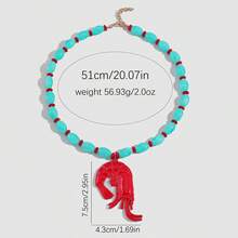 1pc New Beach Vacation Style Blue-Green Beaded Red Lobster Pendant Necklace, Suitable For Women To Wear On Vacation - Red - View 4