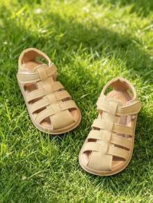 1 Pair Children's Sandals With PU Upper, Non-Slip Outsole, Hook And Loop Closure, 2026 New Closed Toe Design To Better Protect Kids' Feet, Soft & Breathable Lining, Suitable For Walking, Playing, Beach, Casual Wear - Camel - View 13