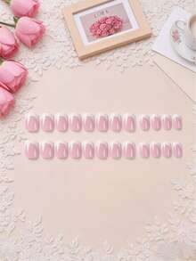 120 piezas Conjunto de uñas postizas francesas de cobertura total! Uñas falsas francesas, de cobertura total, adecuadas para mujeres y niñas, productos de uñas adhesivos de un solo uso. - Blanco - Ver 3