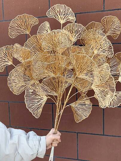3pcs Faux Golden Apricot Leaves, Suitable For Wedding, Party And Home Decor, Indoor Tabletop Decoration, Valentine's Day, Birthday, Graduation Gift, Room Decor