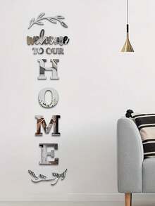 1 Set "Welcome To Our Home" 3D Acrylic Mirror Wall Sticker - Self-Adhesive Reflective Pattern, Suitable For Living Room, Bedroom, Bathroom - Elegant Beige And White Design With Olive Wreath Pattern, Mirror Wall Decal - Multicolor - View 6