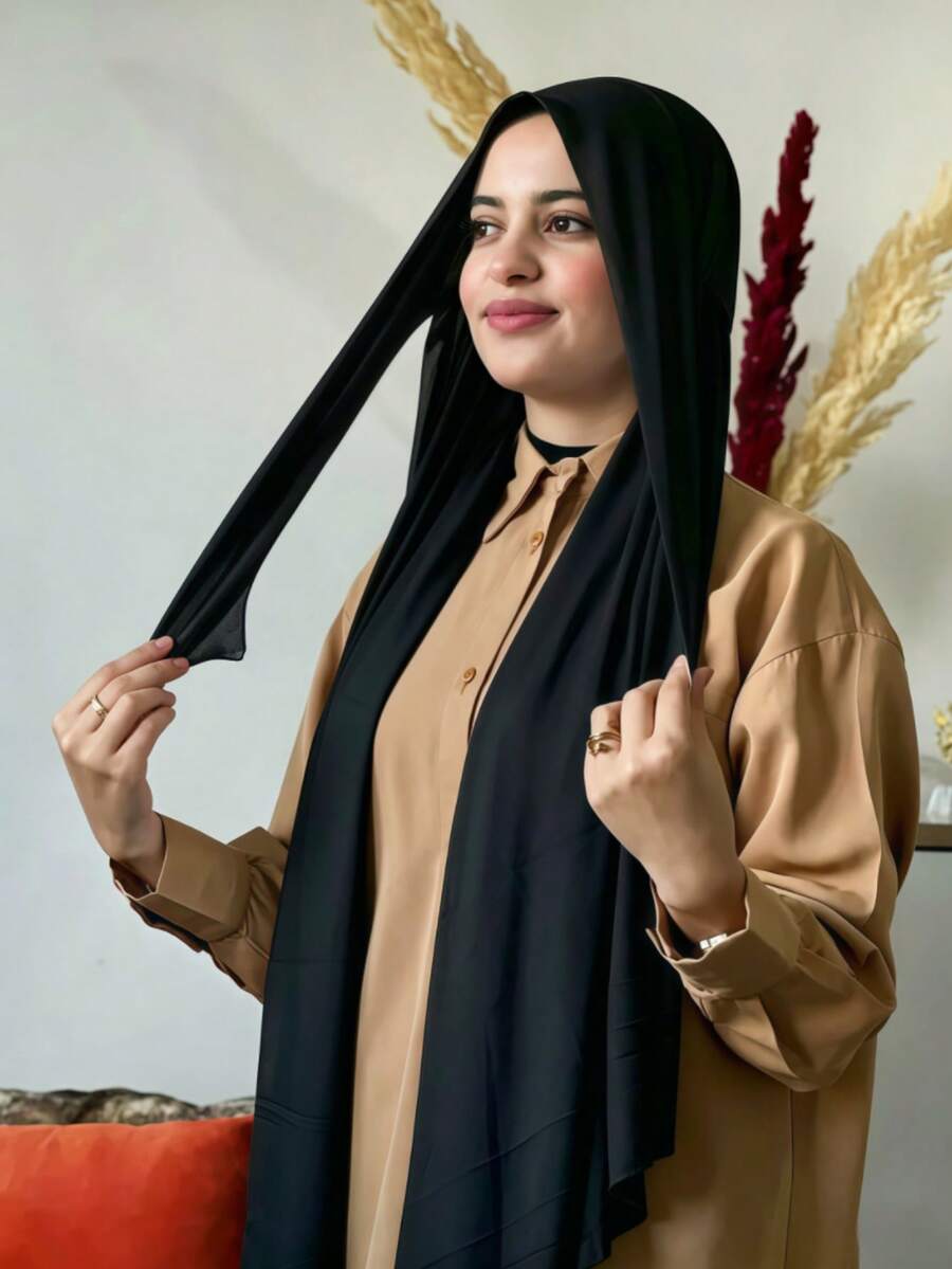 1条女士速系头巾，经典纯色系带披肩围巾，优质莫代尔丝滑面料，柔软舒适，适合日常佩戴、搭配长袍、假日场合、旅行必备、沙滩巾