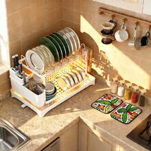 Double-Layer Kitchen Drainer, Dish And Plate Drainer, Countertop Plate And Cup Holder - White - View 3