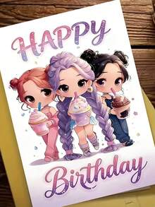 1 chiếc thiệp "Chúc mừng sinh nhật" hình Chibi Friends uống trà sữa trân châu. Bao gồm phong bì, giấy mờ cao cấp. Thiết kế hình ảnh các cô gái anime dễ thương và chữ lấp lánh. Hoàn hảo cho bạn thân - Thiệp sinh nhật Kawaii lý tưởng (12cm/4.7in X 17cm/6.7in) - phong bì màu nâu - Xem 3