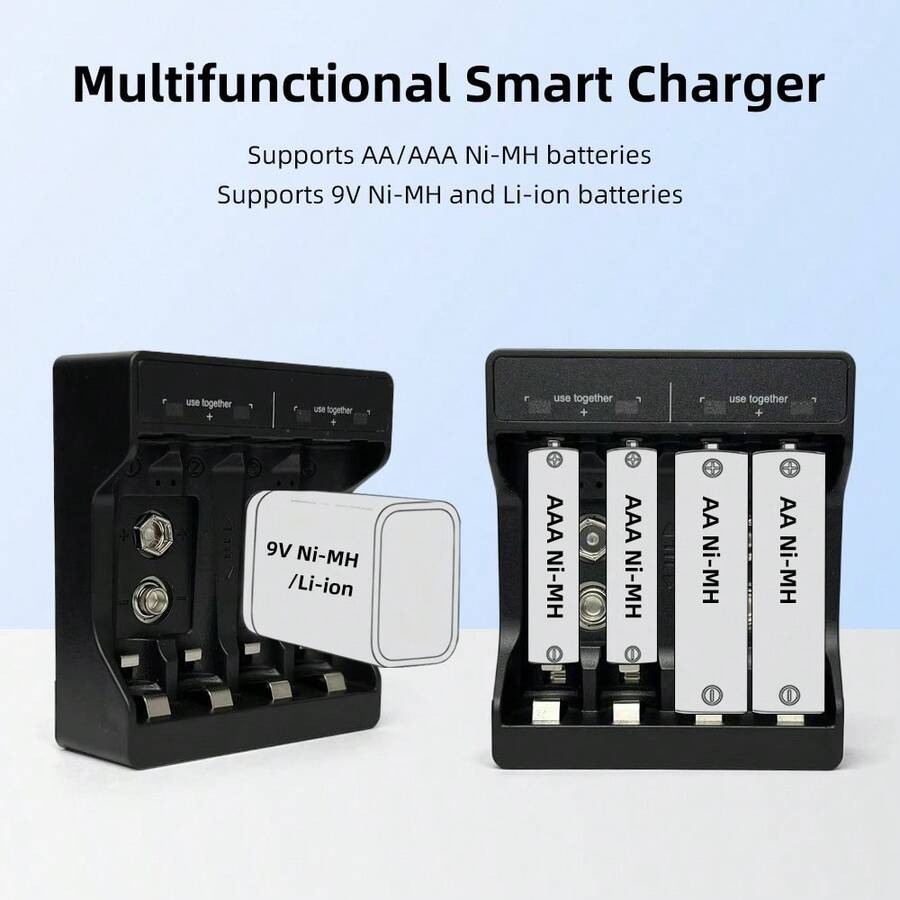N4119 Smart Battery Charger, Suitable For AA/AAA Ni-MH/Ni-Cd And 9V Square Rechargeable Batteries. USB Powered, Overcharge Protection, Your One-Stop Home Battery Charging Solution.